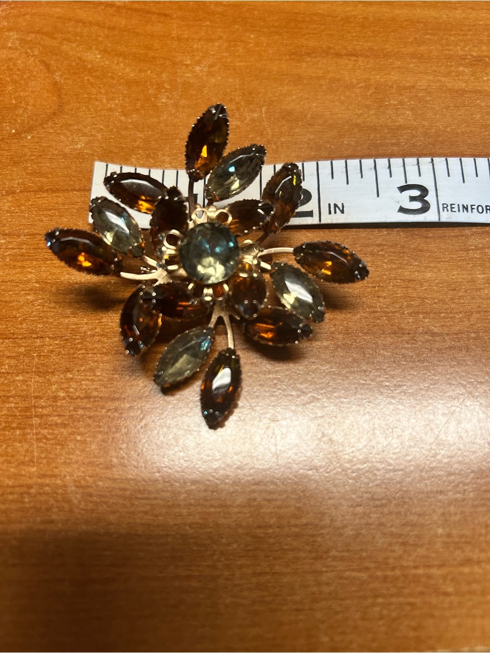 Vintage Amber CitrineGlass Marquise SawTooth Cluster Brooch - Picture 4 of 4